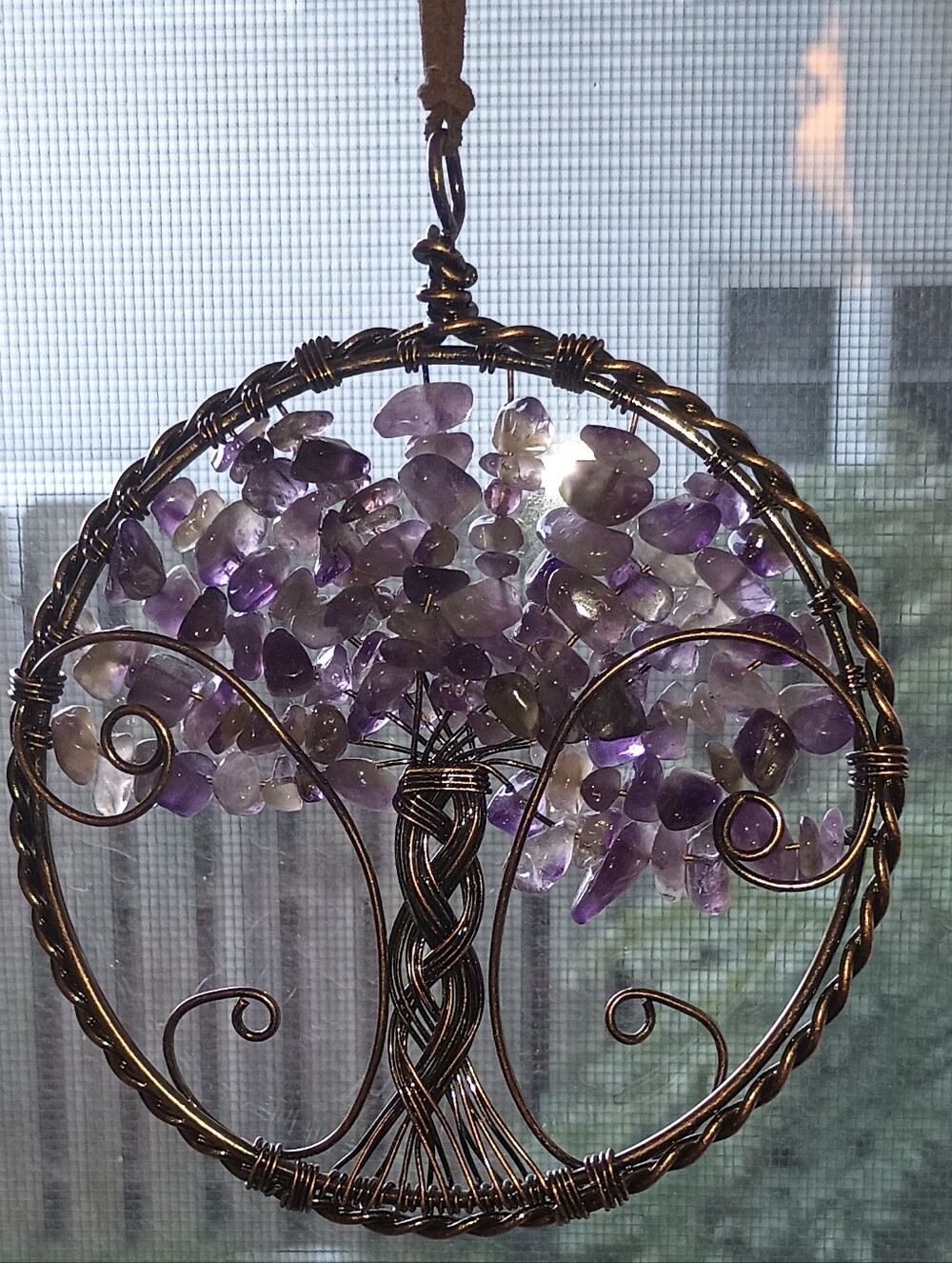 3" Copper Tree of Life Wall Hanging-Handcrafted Boho Amethyst Crystal Suncatcher